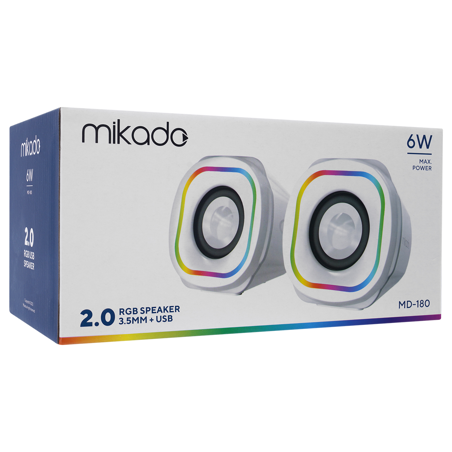 Mikado MD-180 2-0 3W X 2 Beyaz RGB Aydınlatmalı USB  3-5mm USB 5V Speaker Hoparlör